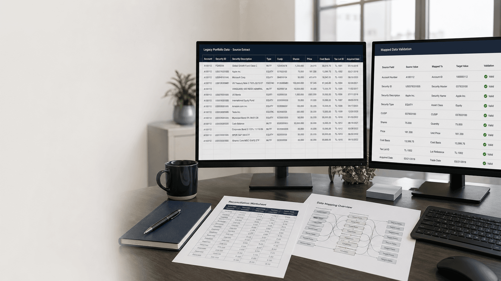 Legacy investment data mapped into a validated portfolio system