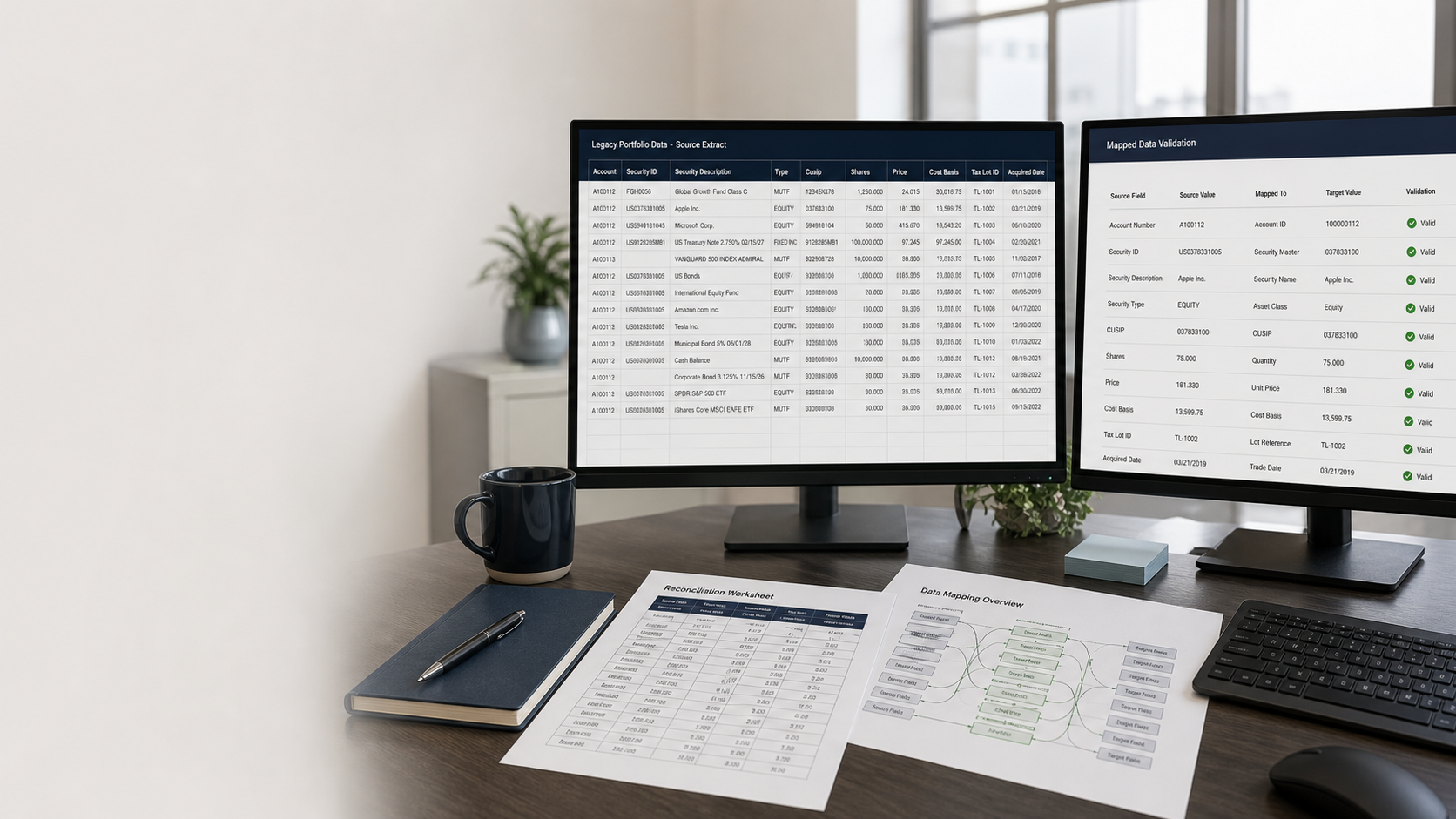 Legacy investment data mapped into a validated portfolio system