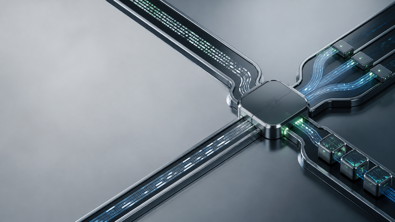 Three controlled data paths connected through a utility hub